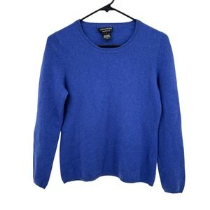 Lord & Taylor 100% Cashmere Sweater Womens L Cobalt Blue Crewneck Quiet Luxury